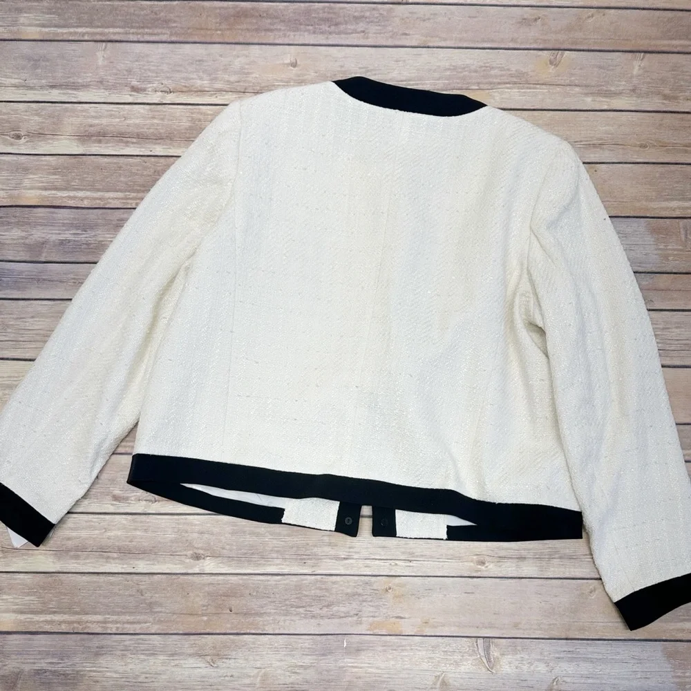Anne Klein Women's Plus Size Tweed Framed Embellished Cardigan Sweater White 16